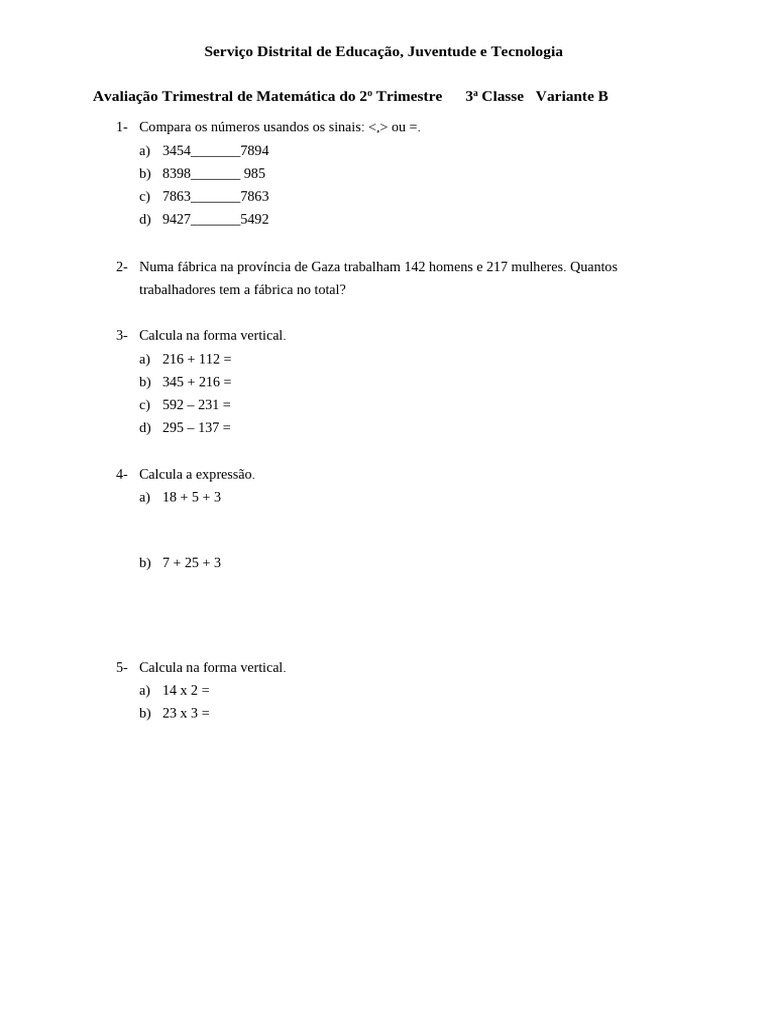 Matematica 3a Classe V B Pdf