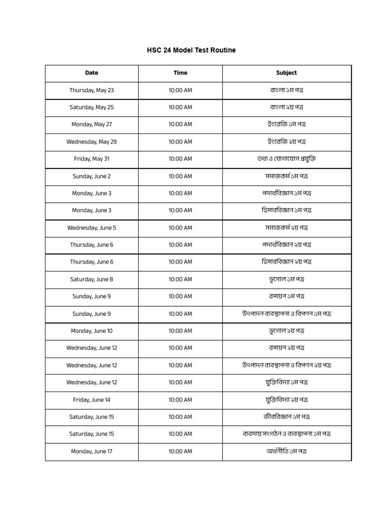 HSC 24 Model Test Routine 1716110439861 | PDF | Science & Mathematics