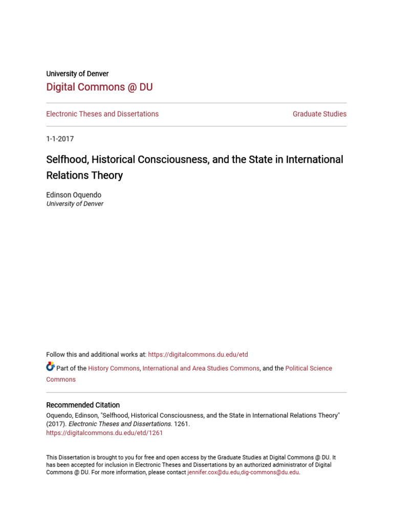 Selfhood Historical Consciousness and The State in Internationa | PDF ...