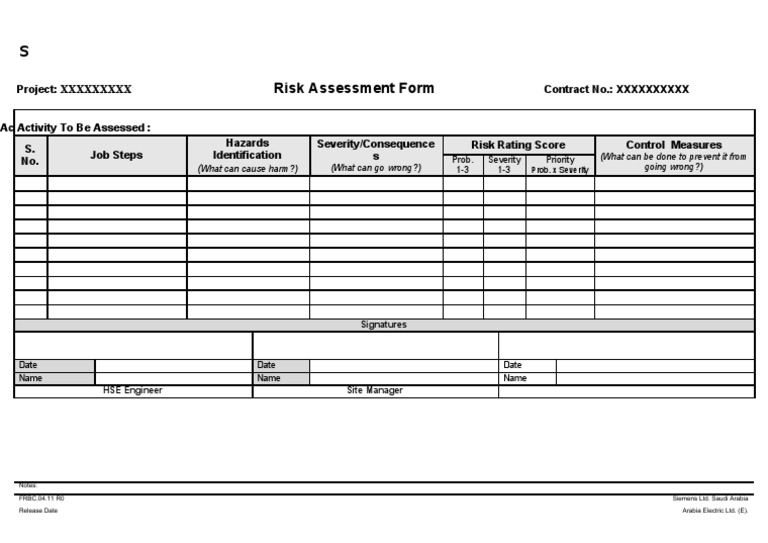 Risk Assessment Form | PDF