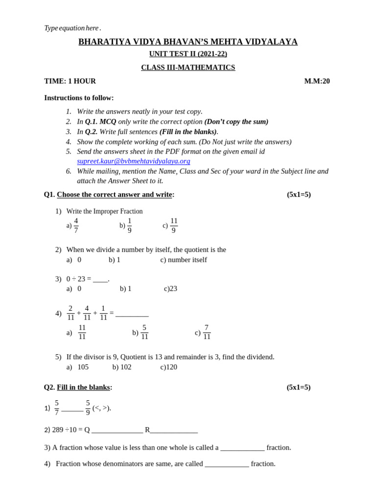 Mathematics, Ut-Ii, Class Iii | PDF