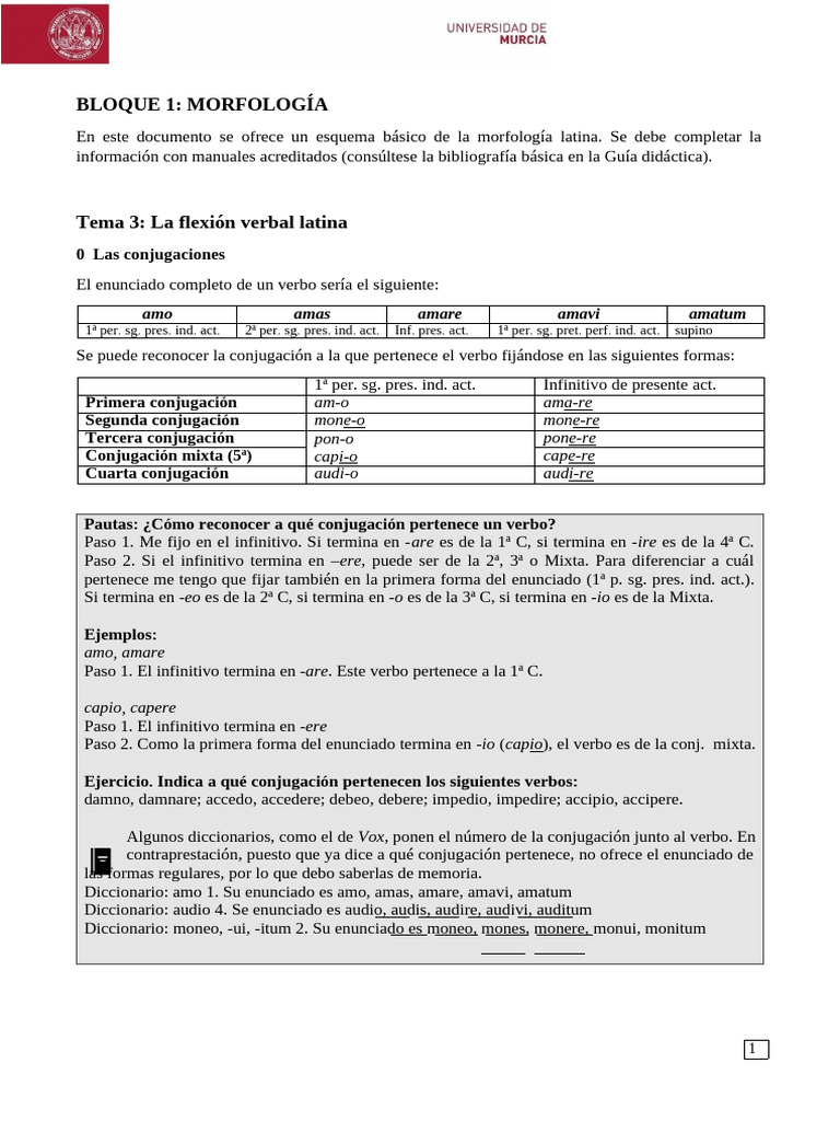 B1T3 Flexión Verbal Latina | PDF