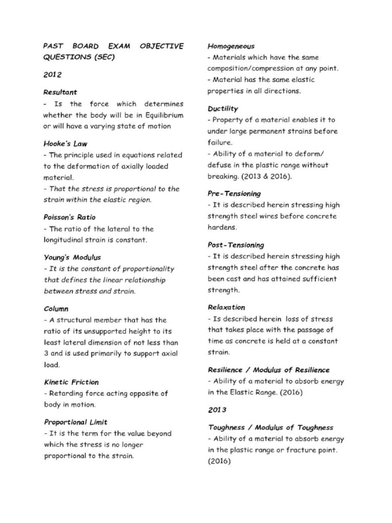 Past Board Exam Objective Questions Sec | PDF