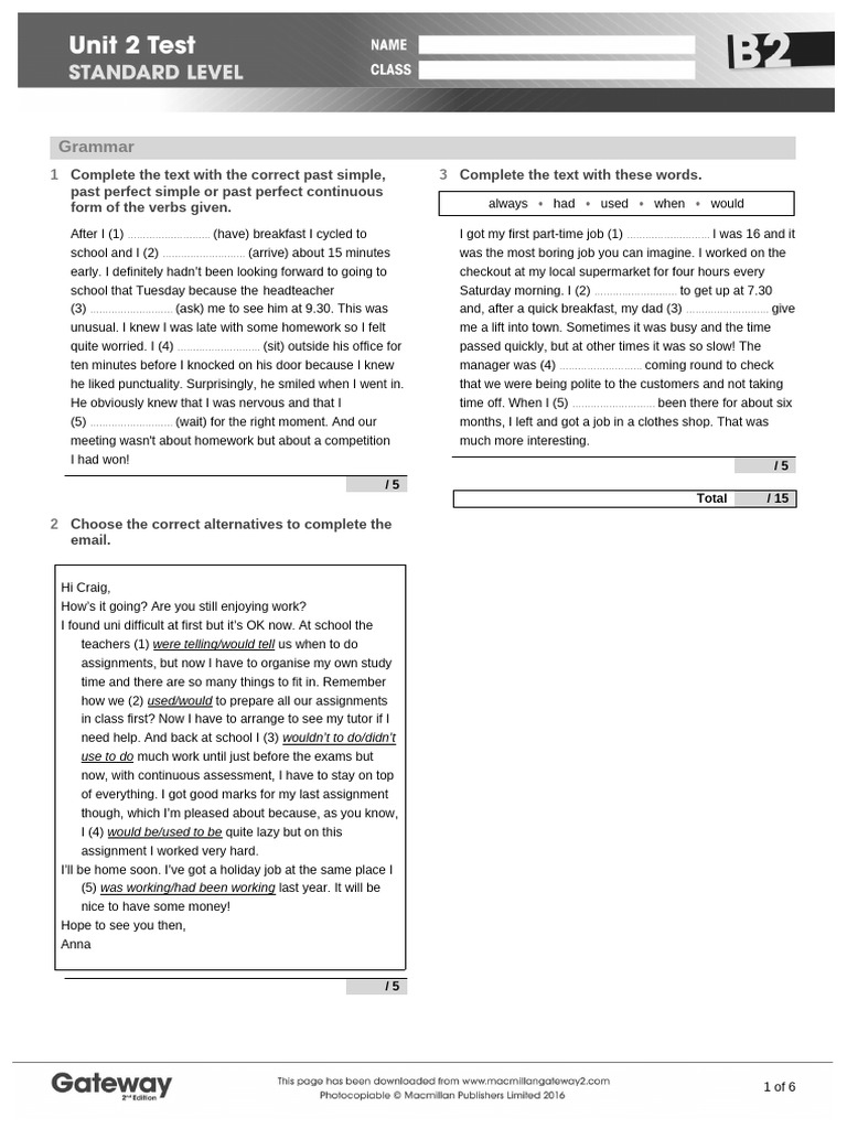 Unit 2 Test A Klasa 8 B2 UNIT 2 Test Standard | PDF