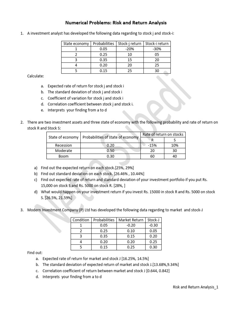 Numerical Risk and Return and Portfolio | PDF