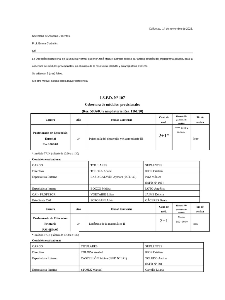7° Cronograma 2022 ISFD N107 | PDF