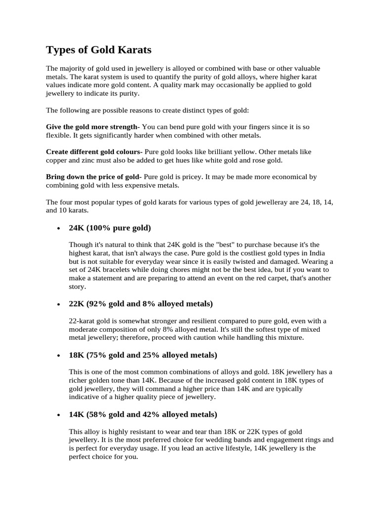 Types of Gold Karats PDF
