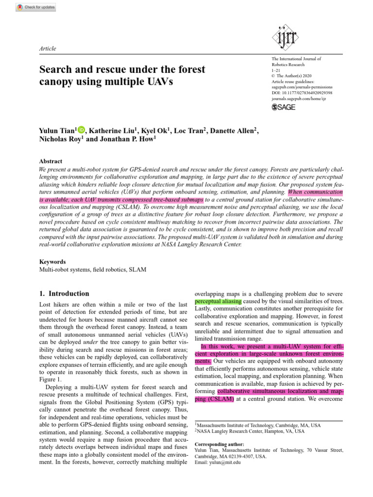 Search and Rescue Under The Forest Canopy Using Multiple Uavs | PDF