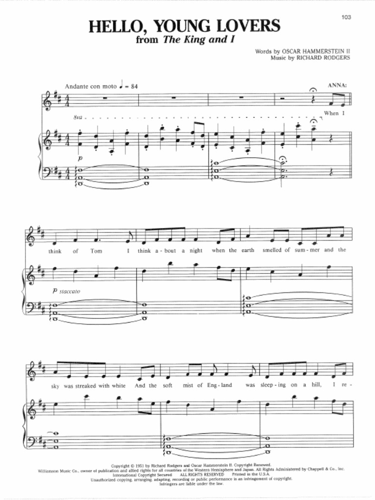 Hello, Young Lover (From 'The King and I') | PDF