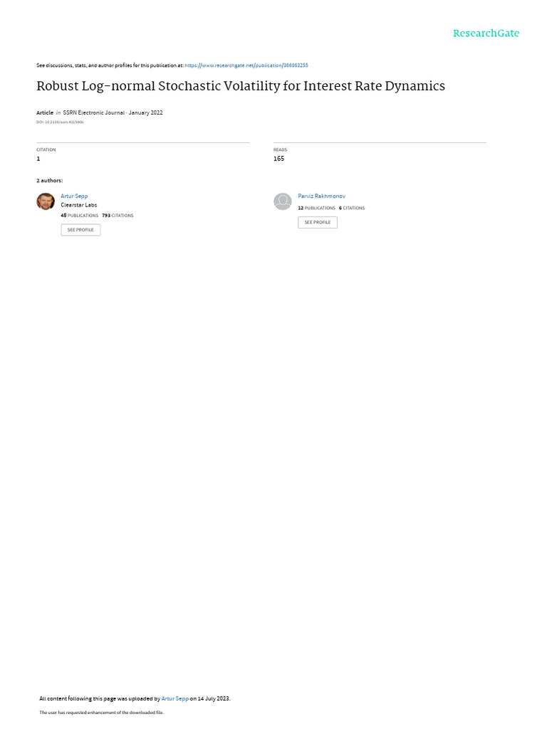 Robust Log-Normal Stochastic Volatility For Interest Rate Dynamics | PDF
