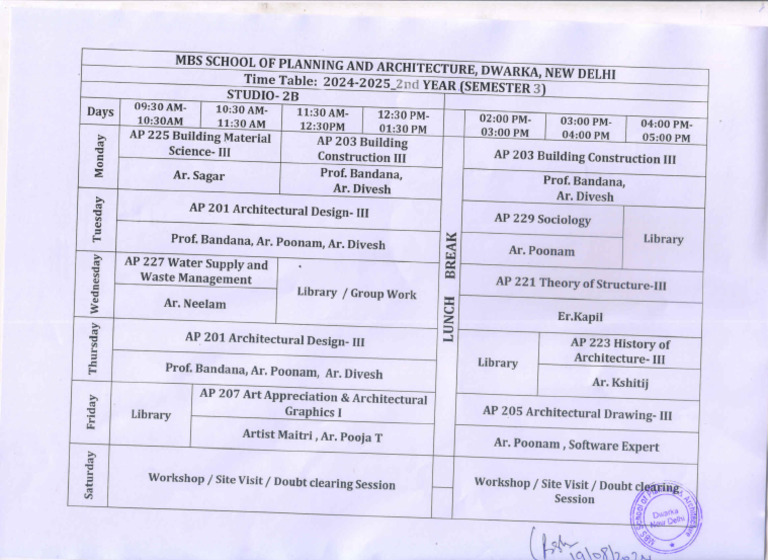 2B Time Table 20242025 PDF