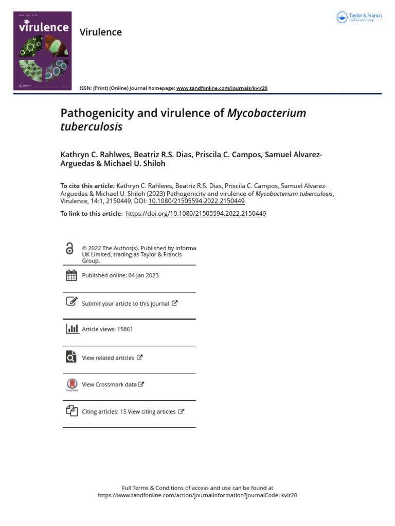 Pathogenicity and Virulence of Mycobacterium Tuberculosis | PDF