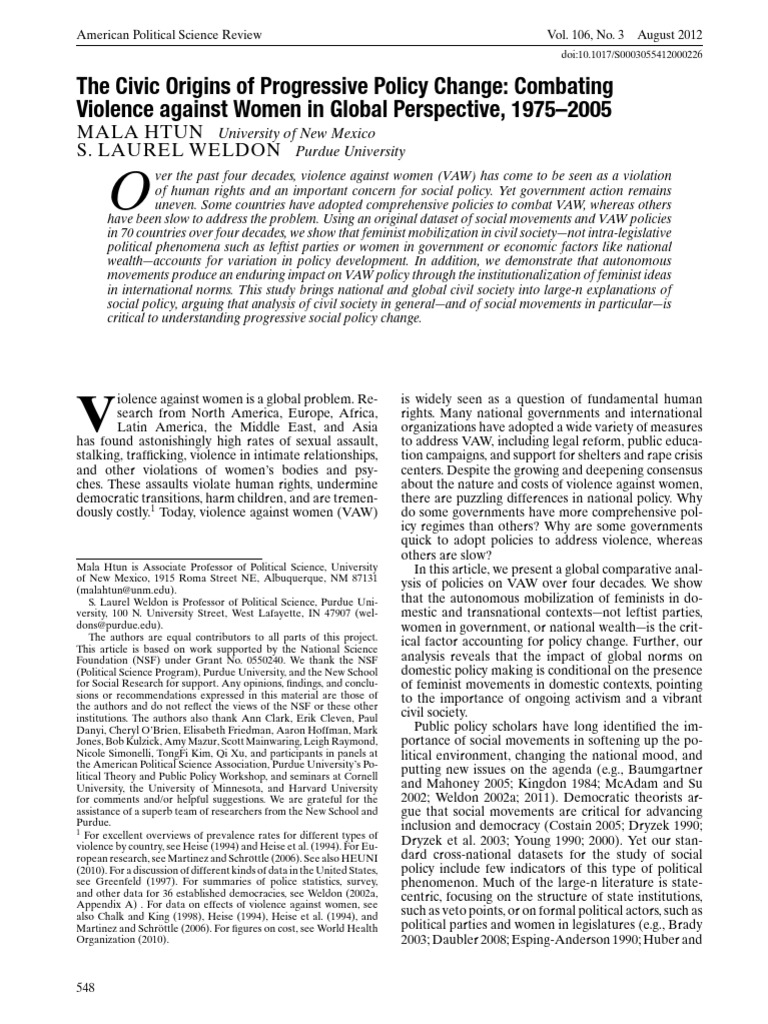 The Civic Origins of Progressive Policy Change: Combating Violence ...