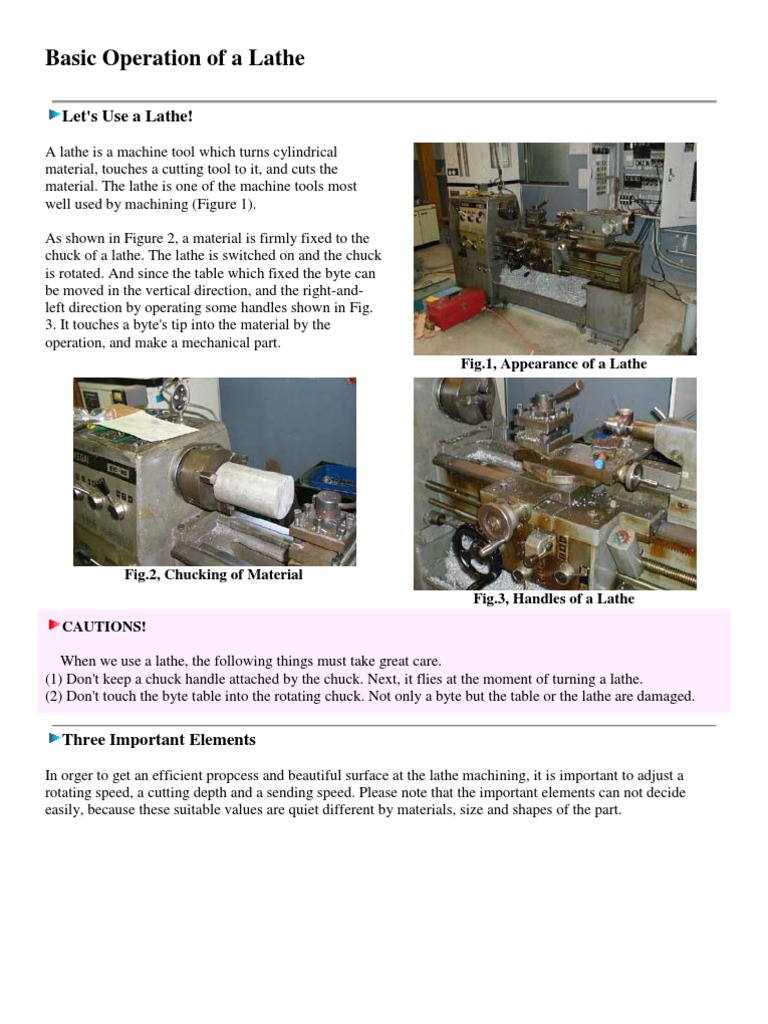 Basic Lathe Operation Guide | PDF | Machining | Industries