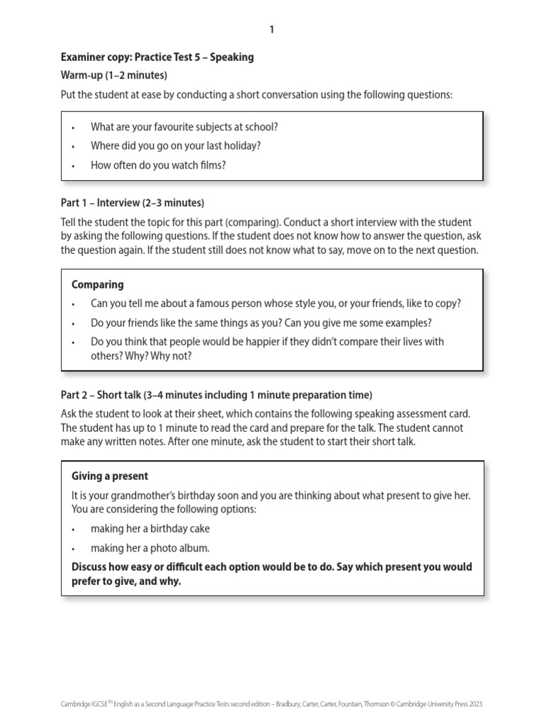 Igcse speaking tests 2024 pdf