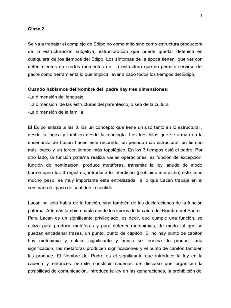 Complejo de Edipo y función paterna en Lacan | PDF | Jacques Lacan ...