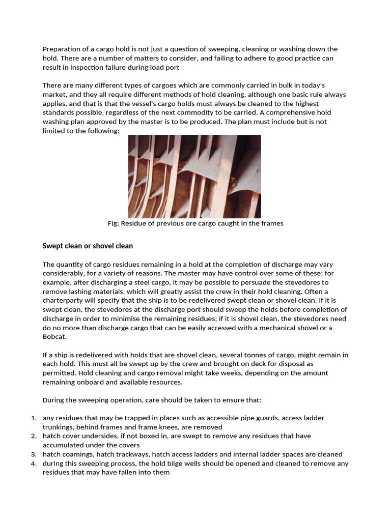 Cargo Hold Swept Cleaning, Washing Down, Use of Chemicals, Limewashing ...