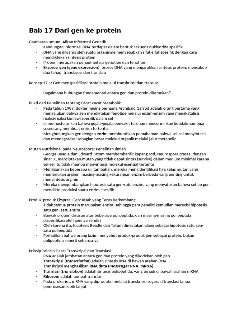 Bab 17 Dari Gen Ke Protein | PDF