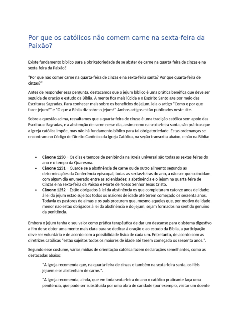 Porque Os Católicos Não Comem Carne Na Sexta-Feira Santa | PDF