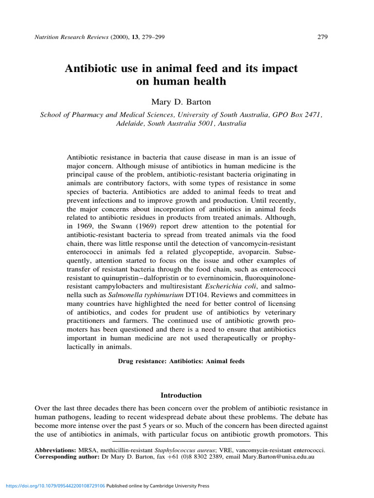 Antibiotic Use in Animal Feed and Its Impact On Human Healt | PDF ...