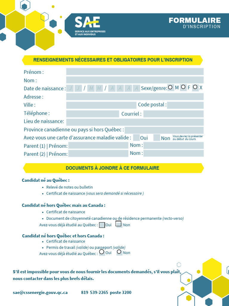 Inscription et documents requis Québec | PDF
