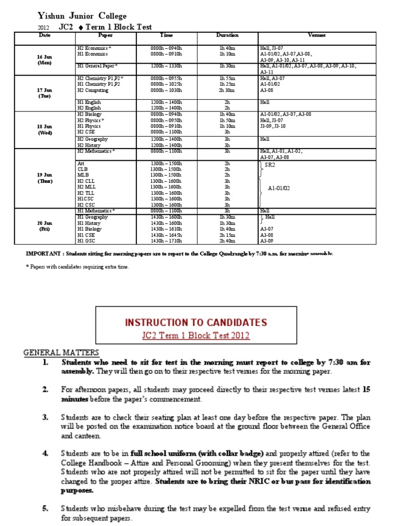 2012 JC2 Term 1 Block Test Students | PDF | Test (Assessment) | Business