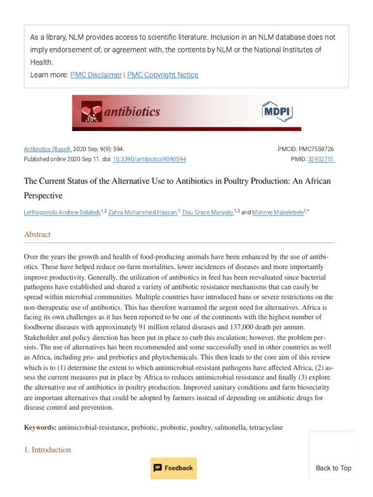 The Current Status of The Alternative Use To Antibiotics in Poultry ...