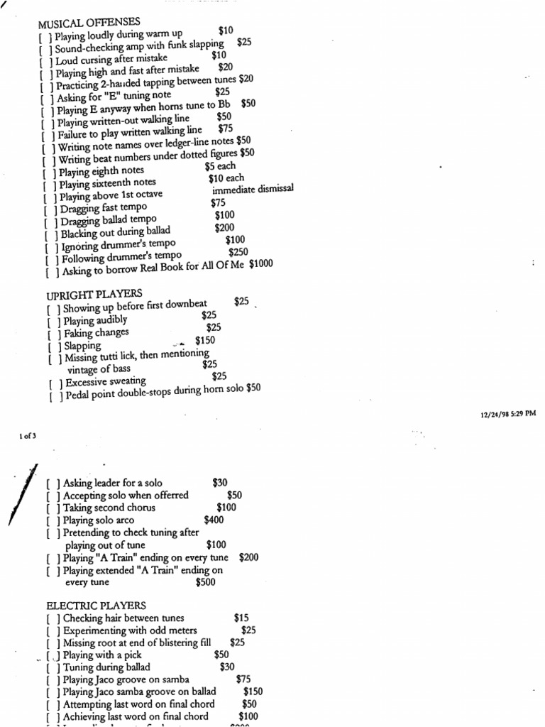 Bass Player Offenses | PDF