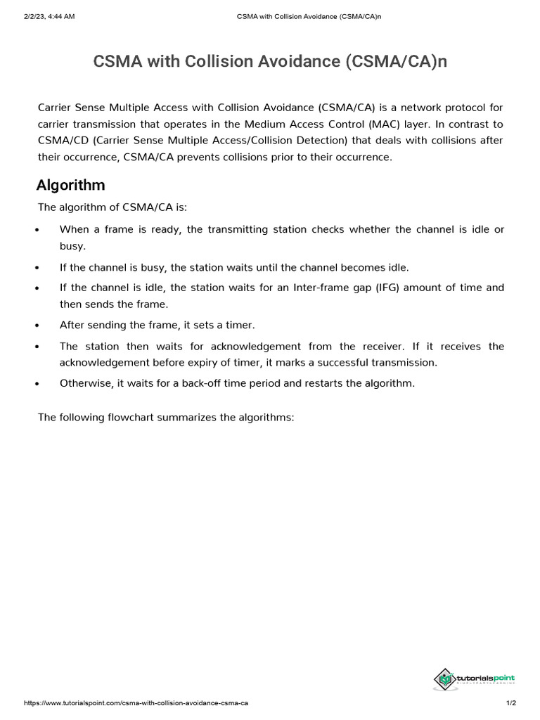 CSMA With Collision Avoidance (CSMA - CA) N | PDF