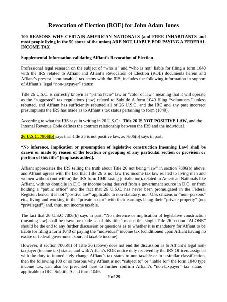 ROE-100 Reasons - JOHN ADAM JONES GENERIC YELLOW V2 | PDF | Internal ...