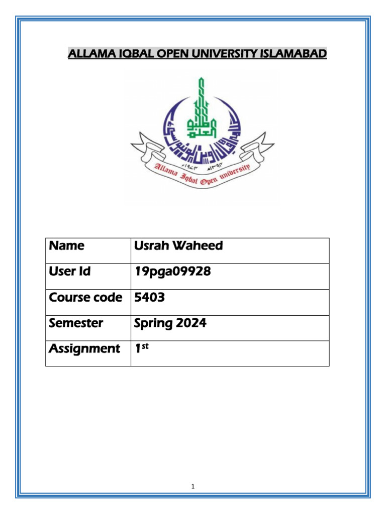 Allama Iqbal Open University Islamabad | PDF