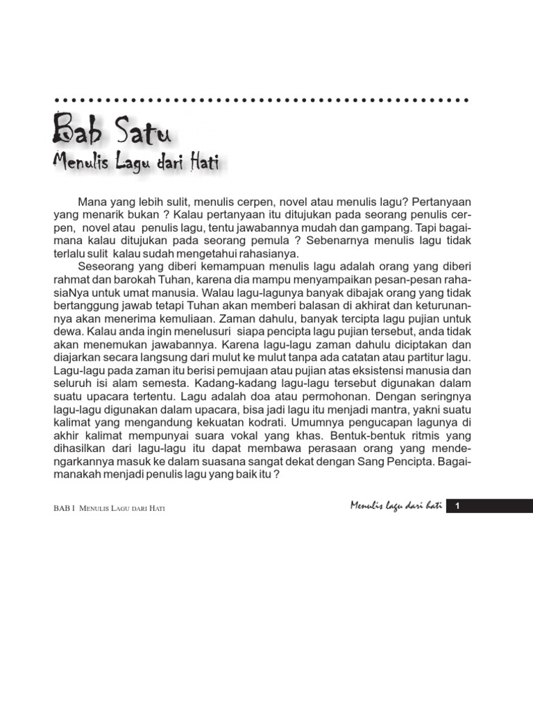 Menulis Lagu Dari Hati 1 Karya Widyaswara