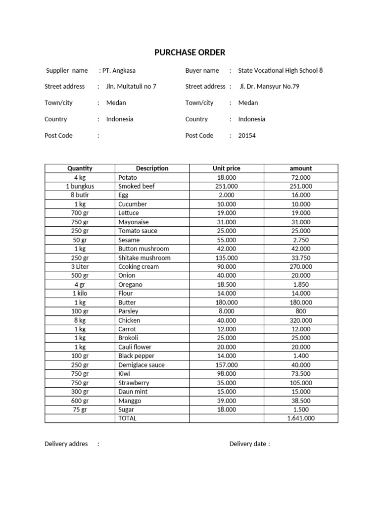 Purchase order pdf