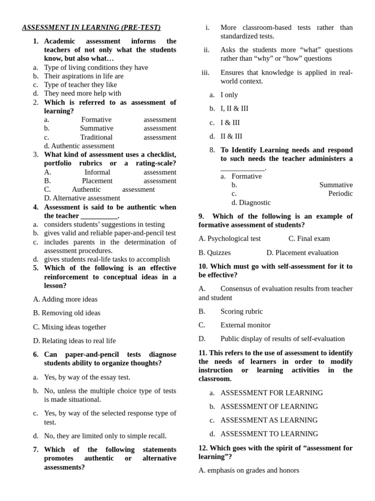 Test in ASSESSMENT IN LEARNING | PDF