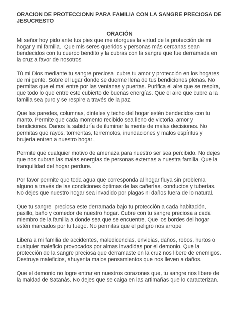 Oración De La Sangre De Cristo Para Proteger La Familia De Todo Mal Y