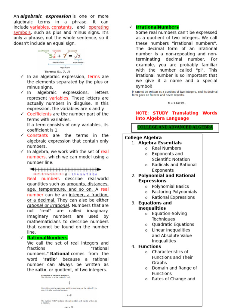 Major Review Pdf Numbers Rational Number