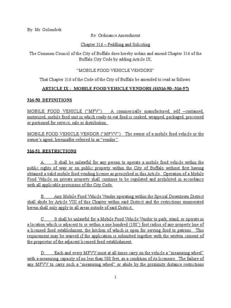 Proposed Food Truck Law PDF Indemnity License