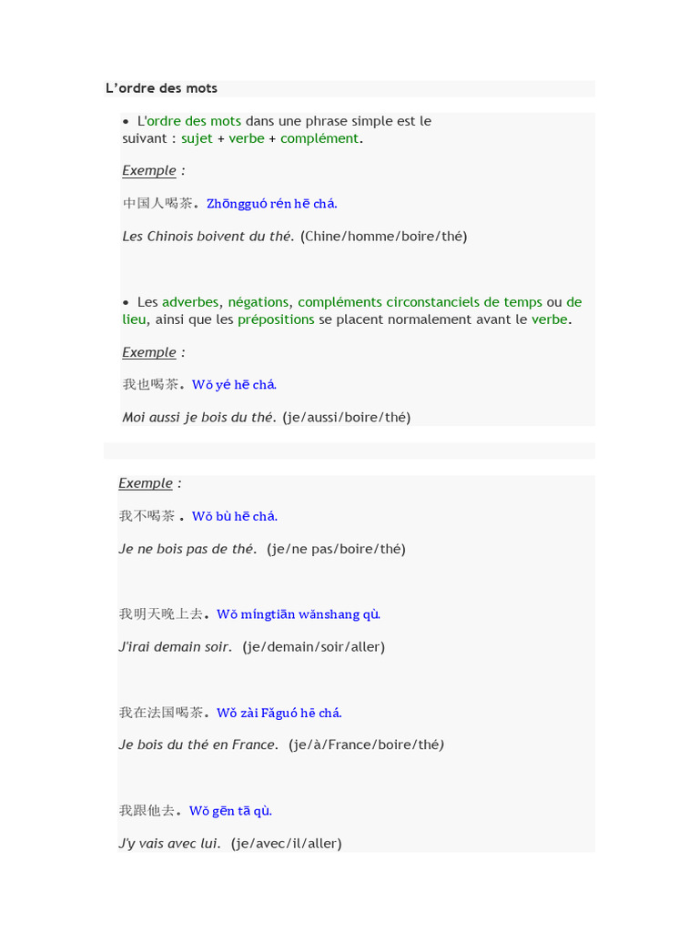 L'Ordre Des Mots Dans Une Phrase Simple | PDF