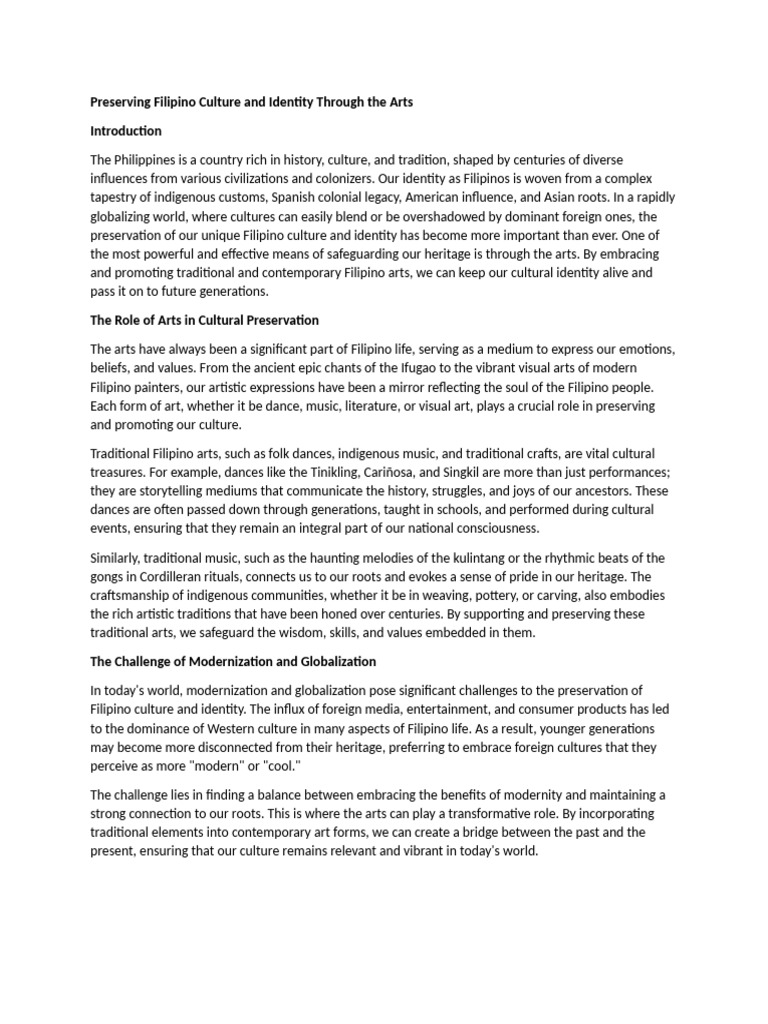 Preserving Filipino Culture And Identity Through The Arts Pdf