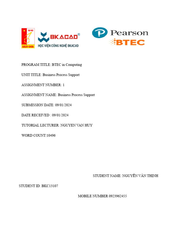 BTEC Computing: Business Process Support | PDF | Databases | Information