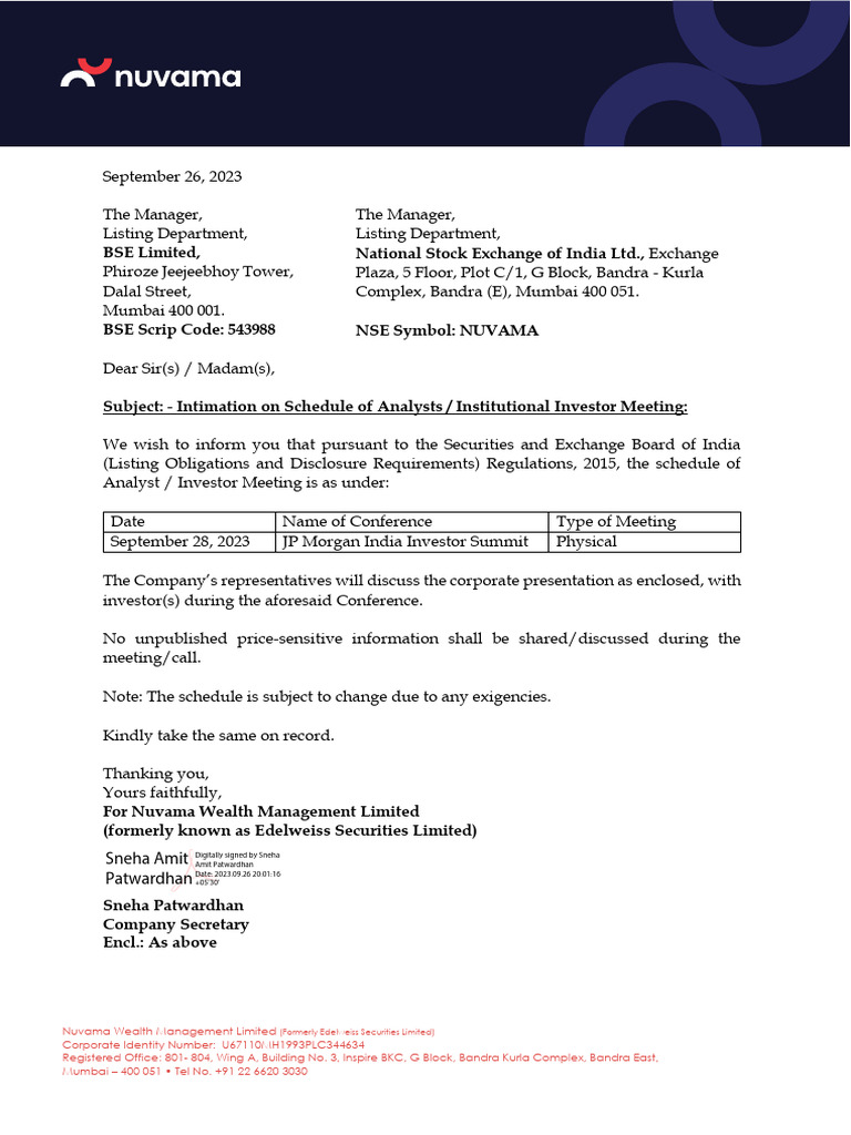 Nuvama Wealth - Company Presentation - September 2023 | PDF