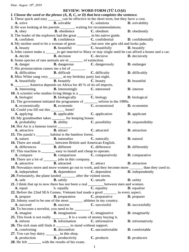 Bai tap word form pdf