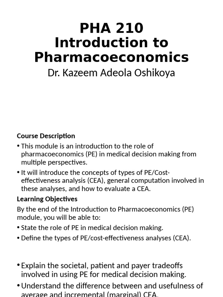 Introduction to Pharmacoeconomics Course | PDF | Cost Effectiveness ...