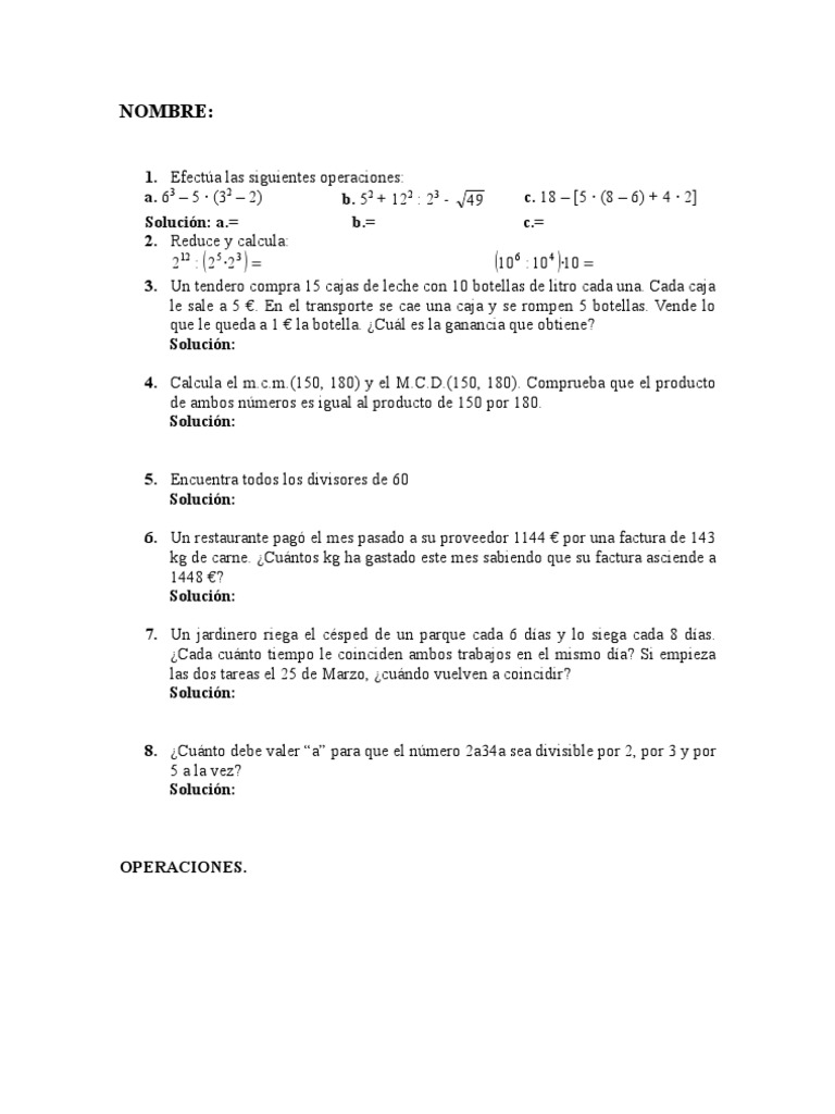 Operaciones Matemáticas y Problemas Prácticos | PDF