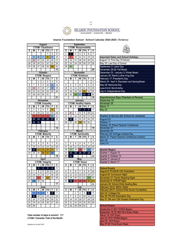 Islamic Foundation School Calendar 20242025 PDF