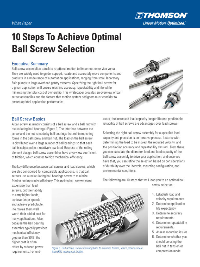 Thomson Ball Screw Selection Wpen | PDF