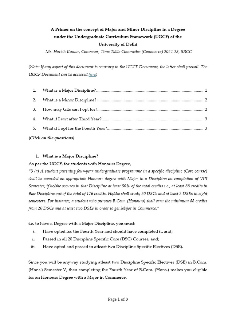 Major and Minor Disciplines Explained | PDF | Bachelor's Degree | Thesis