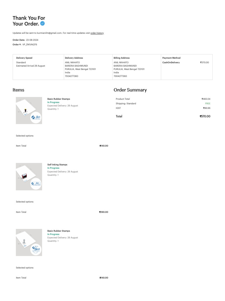 Vistaprint order details pdf