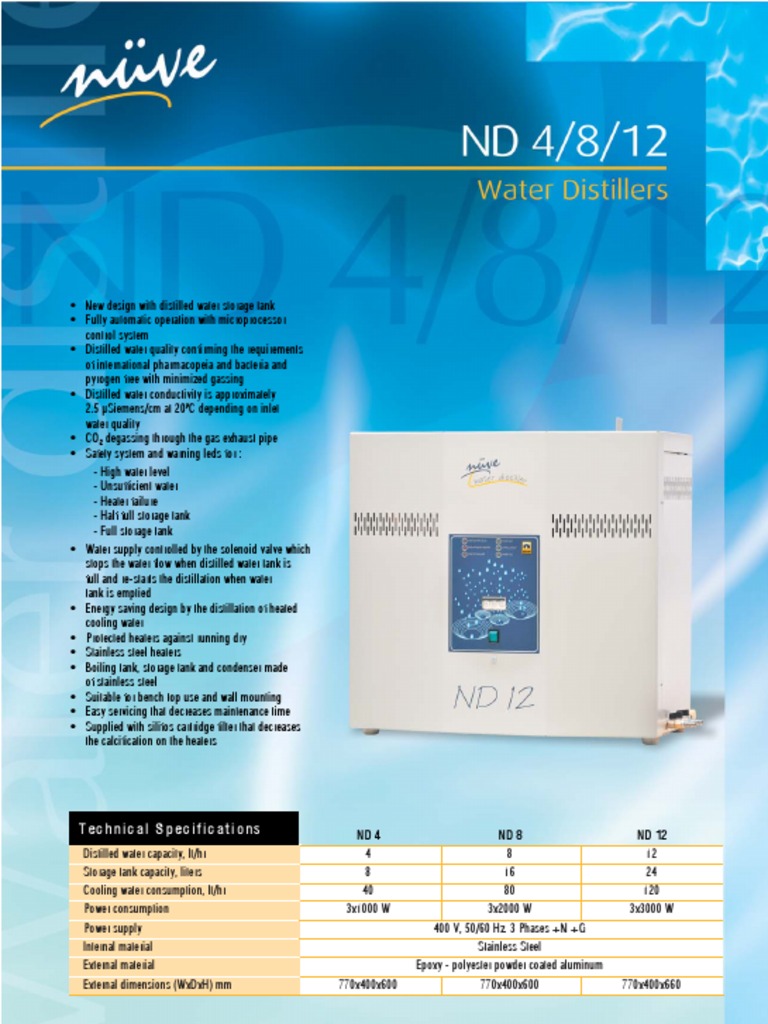 NUVE ND 4812 Water Distiller PDF Hvac Distillation