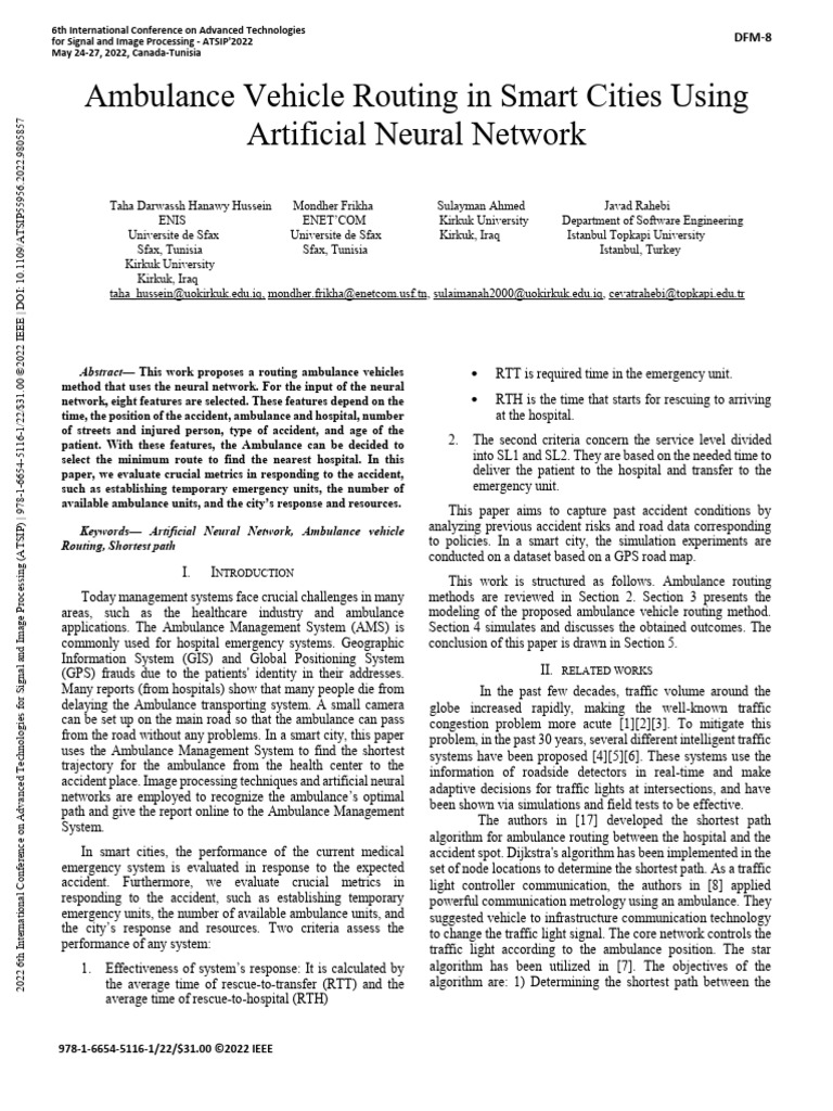 Ambulance Vehicle Routing in Smart Cities Using Artificial Neural ...